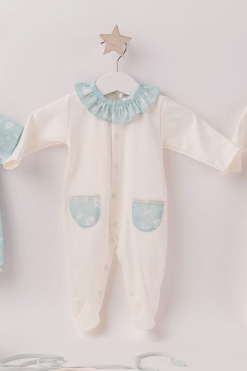Mighty Love Tema Algas Babygrow Algodão Bege e Verde-Água - Image 3