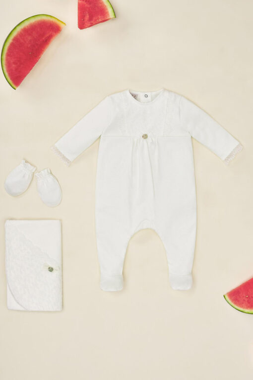 Paz Rodriguez Babygrow Algodão Pérola com Peito Rendado
