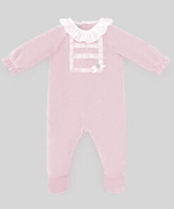 Paz Rodriguez Tema Ternura Babygrow Laminado Rosa com Gola e Renda no Peito
