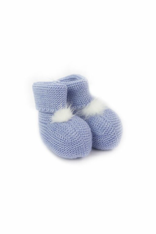 Carmen Taberner Patucos Azul Céu com Pompom de Pêlo