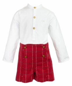 Foque Conjunto de Calção Vermelho com Botões e Camisa Branca