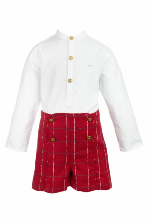 Foque Conjunto de Calção Vermelho com Botões e Camisa Branca