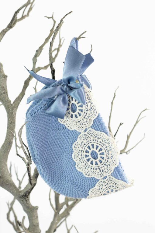 Conjunto de Tricô Azul Francia com Renda Branca e Laços de Cetim - Image 5