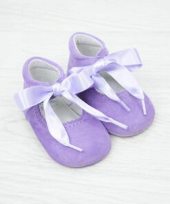 Sapatos Lavanda de Camurça com Laço de Cetim