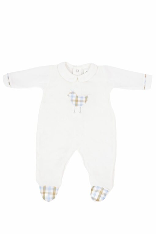 Mighty Love Tema Passarinho Xadrez Babygrow Laminado Branco com Gola