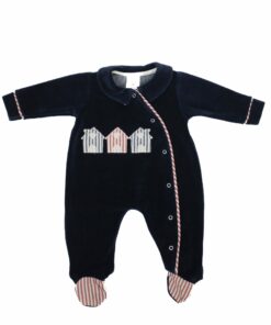 Babygrow Laminado Mighty Love Azul Marinho com Casinhas ás Riscas