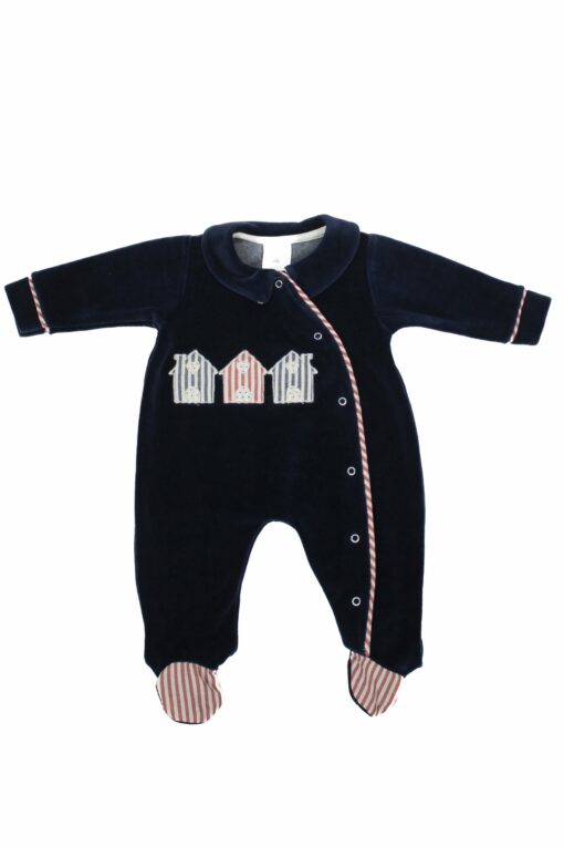 Babygrow Laminado Mighty Love Azul Marinho com Casinhas ás Riscas