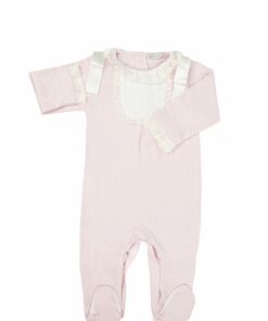Babygrow Algodão Rosa com Laços e Detalhes em Renda
