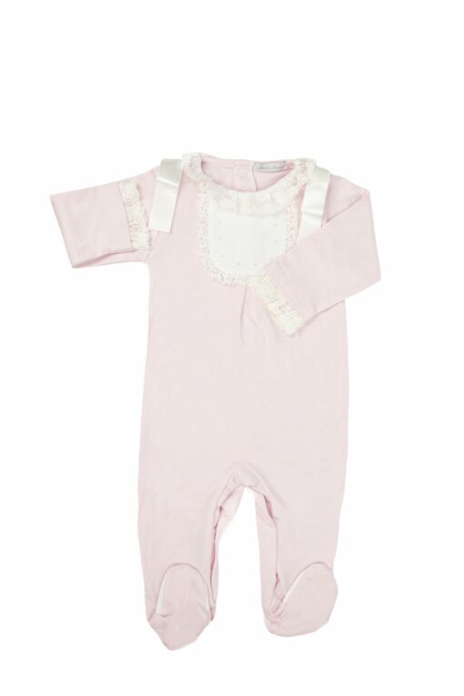 Babygrow Algodão Rosa com Laços e Detalhes em Renda