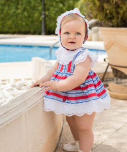 Tema Marujo Vestido Vermelho e Azul com Touca e Tapa Fraldas