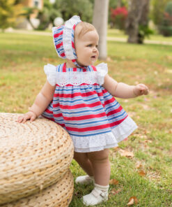 Tema Marujo Vestido Fluído Vermelho e Azul com Touca e Tapa Fraldas