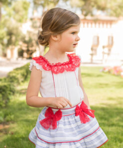 Tema Porcelana Conjunto de Blusa e Saia Vermelho e Azul