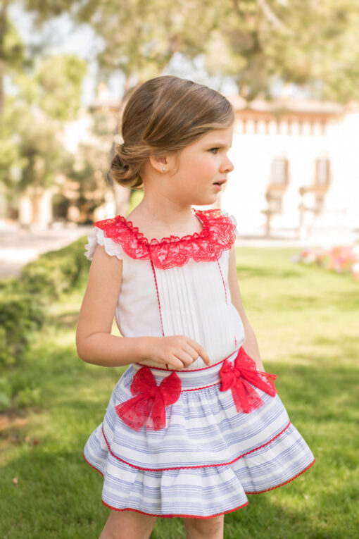 Tema Porcelana Conjunto de Blusa e Saia Vermelho e Azul