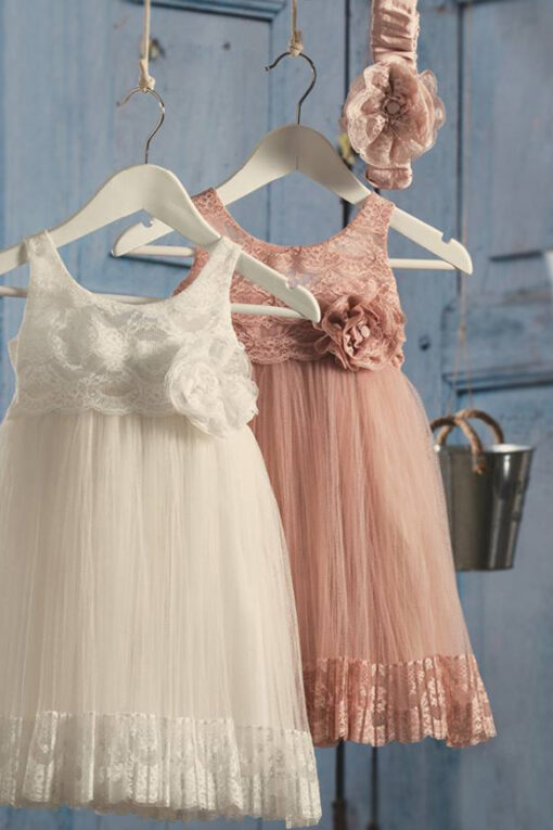 Vestido de Festa Rosa Velho em Tule com Renda e Flor - Image 2