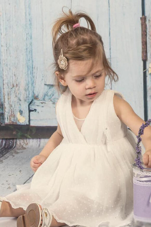 Vestido de Festa em Tule Branco ás Pintinhas