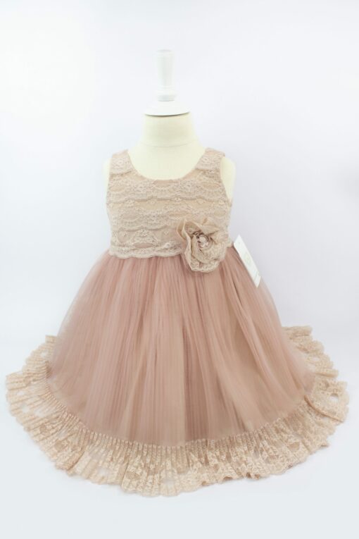 Vestido de Festa Rosa Velho em Tule com Renda e Flor - Image 3