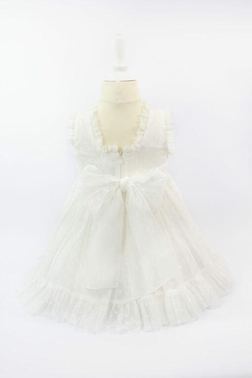 Vestido de Festa em Tule Branco ás Pintinhas com Flores e Laçada para Trás - Image 2