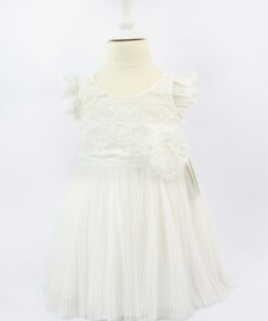 Vestido de Festa Branco em Tule com Renda e Flor