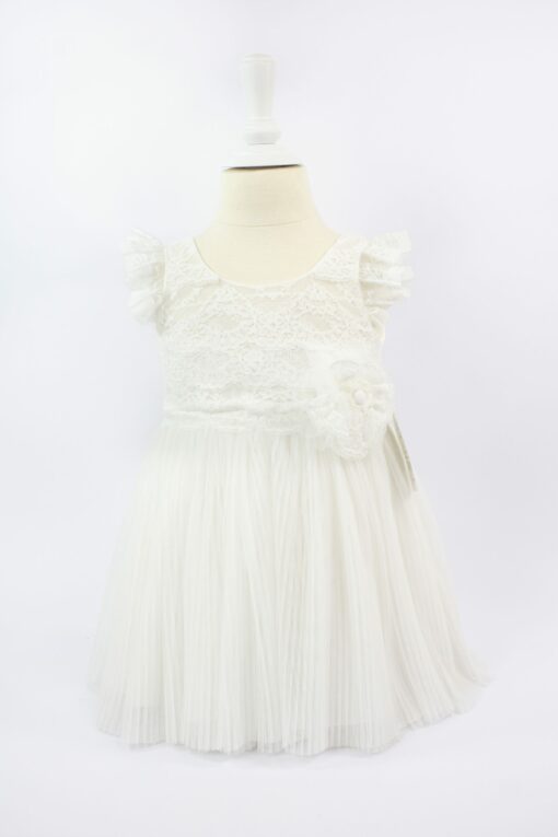 Vestido de Festa Branco em Tule com Renda e Flor