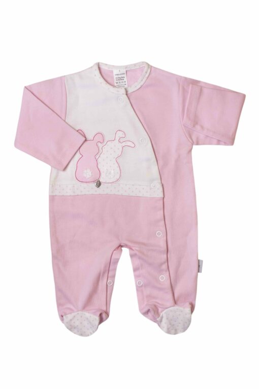 Babygrow Algodão Rosa e Branco com Abertura Frontal