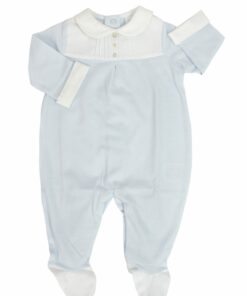 Babygrow Algodão Azul com Peito Tecido Branco e Botões