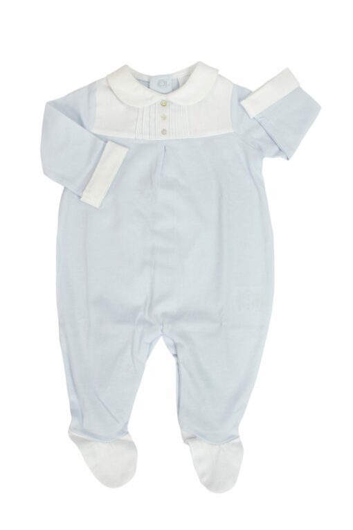 Babygrow Algodão Azul com Peito Tecido Branco e Botões