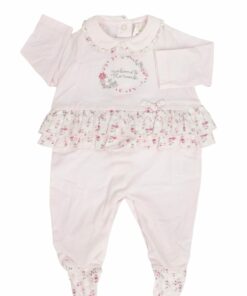 Babygrow Algodão Rosa com Folhos Floridos