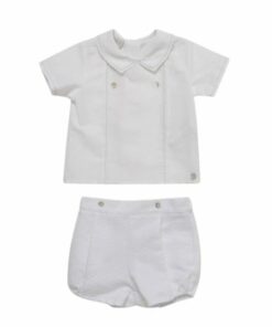 Conjunto de Festa Paz Rodriguez Blusa Branca com Feitio e Calção Branco