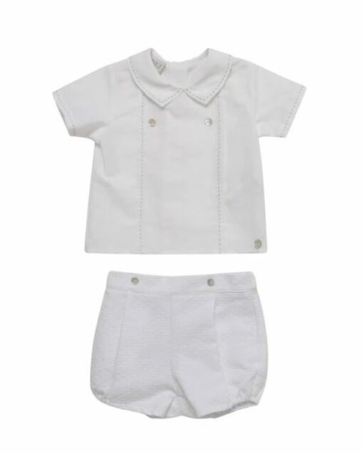 Conjunto de Festa Paz Rodriguez Blusa Branca com Feitio e Calção Branco