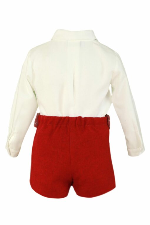 Miranda Tema Tule Conjunto de Camisa Bege com Laço e Calção Bordeaux com Faixa - Image 2