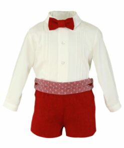 Miranda Tema Tule Conjunto de Camisa Bege com Laço e Calção Bordeaux com Faixa