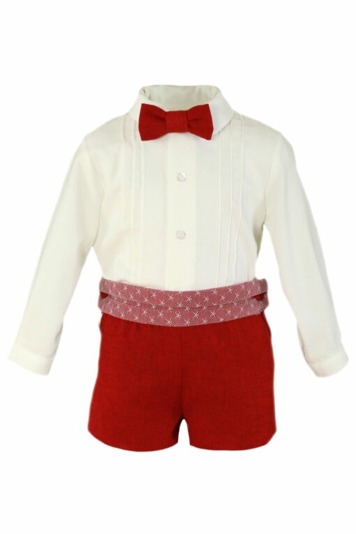Miranda Tema Tule Conjunto de Camisa Bege com Laço e Calção Bordeaux com Faixa