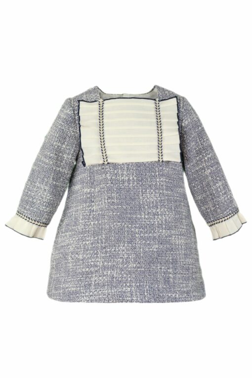 Miranda Tema Azul Matizado Vestido com Pregas no Peito e Mangas