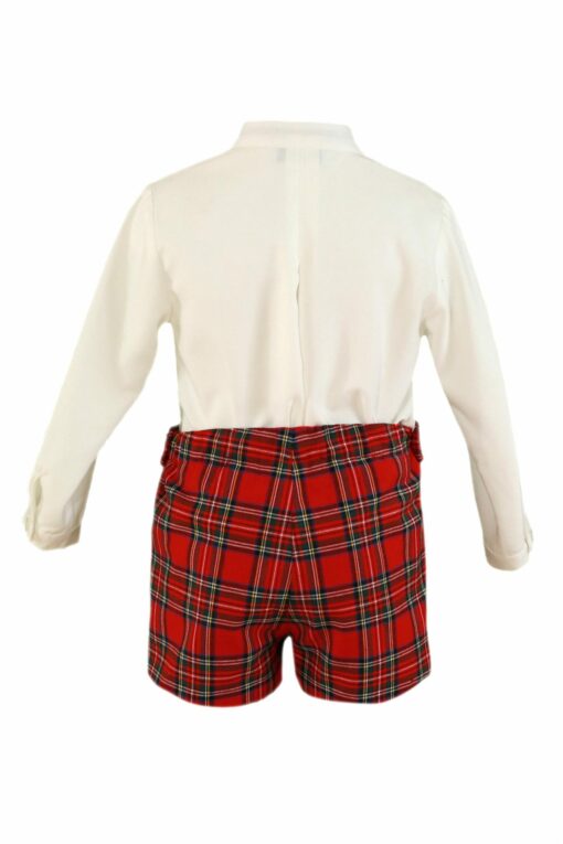 Miranda Tema Xadrez Vermelho Conjunto de Camisa Bege com Pormenor e Calção - Image 2