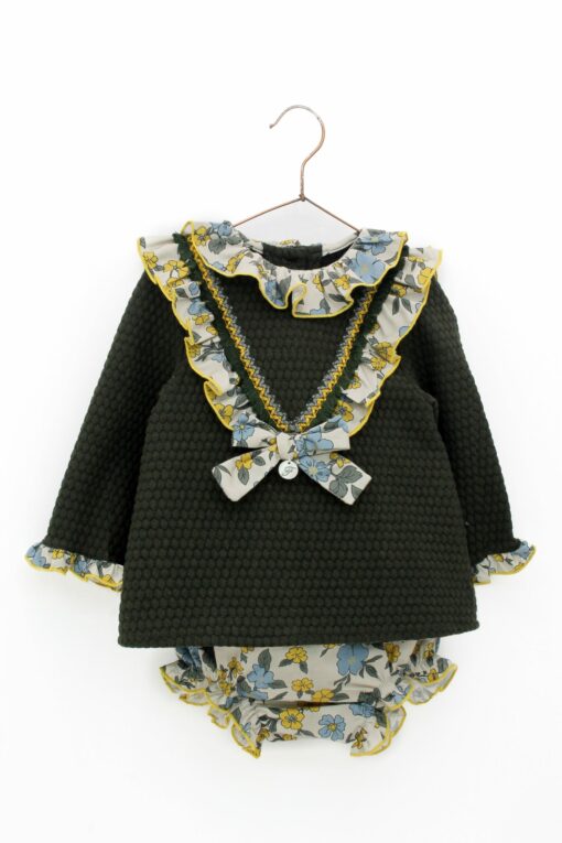 Foque Conjunto de Camisola Verde com Folhos e Tapa Fraldas Florido - Image 2