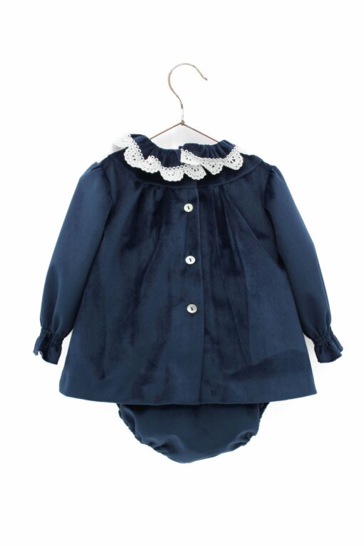 Foque Vestido de Veludo Marinho com Gola e com Tapa Fraldas - Image 3