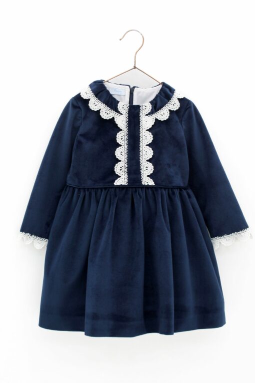 Foque Vestido de Veludo Marinho com Detalhes em Renda