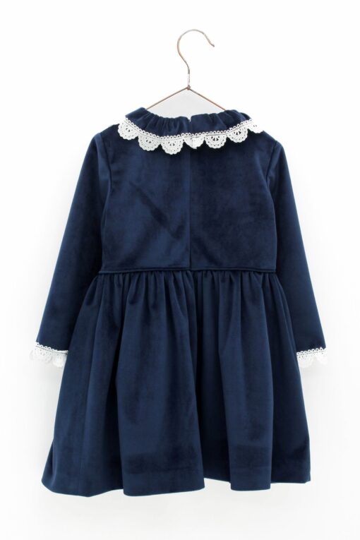 Foque Vestido de Veludo Marinho com Detalhes em Renda - Image 2