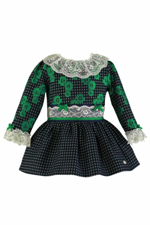 Miranda Tema Marinho e Verde Vestido com Gola e Detalhes em Renda - Image 2