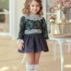 Miranda Tema Marinho e Verde Vestido com Gola e Detalhes em Renda