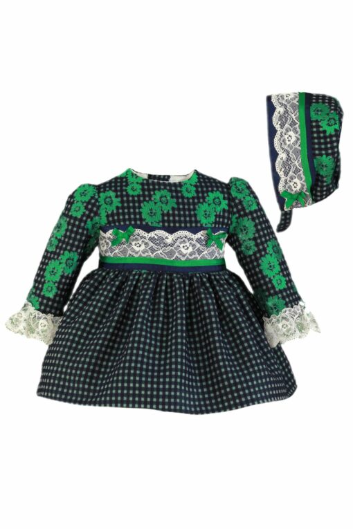 Miranda Tema Marinho e Verde Vestido com Detalhes em Renda e Touca