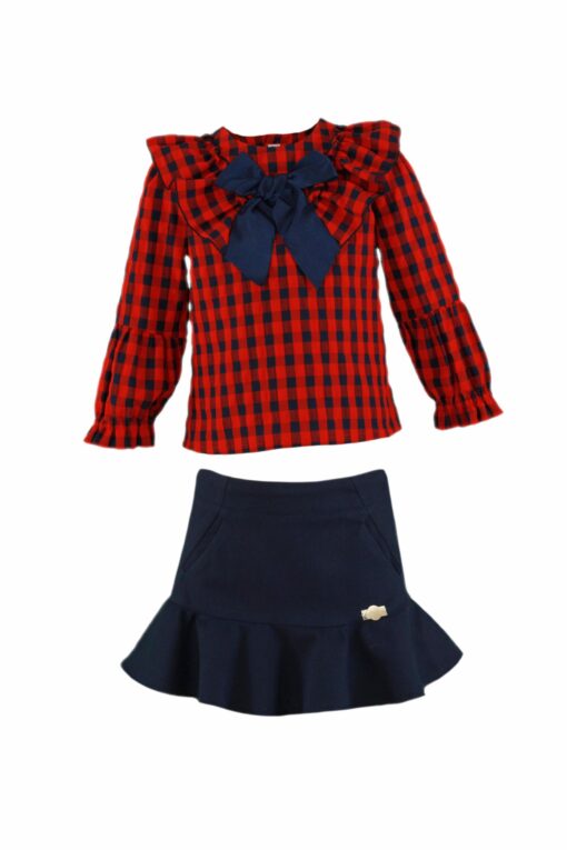 Miranda Tema Vichy Marinho Conjunto de Blusa e Saia