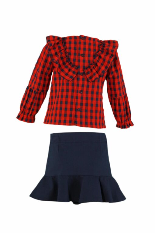 Miranda Tema Vichy Marinho Conjunto de Blusa e Saia - Image 4