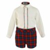 Miranda Conjunto Camisa e Calção de Xadrez Vermelho Vivo e Azul Petróleo