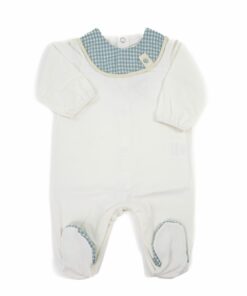 Babygrow Algodão Pérola com Pormenor Xadrez Verde-Água