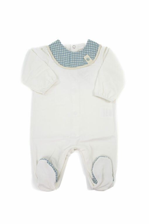 Babygrow Algodão Pérola com Pormenor Xadrez Verde-Água