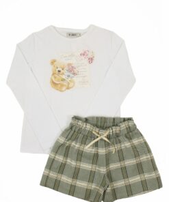 Alhuka Conjunto de Calção Xadrez Verde Escuro e Camisola Estampada