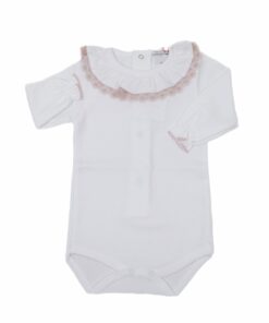 Body de Algodão com Gola de Renda Florida Rosa Seco