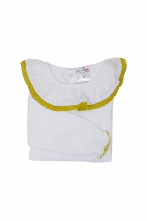 Camisola de Algodão com Gola de Renda Picotada Amarelo Torrado - Image 2