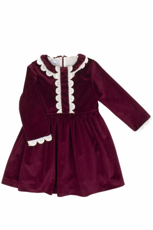 Foque Vestido de Veludo Bordeaux com Detalhes em Renda